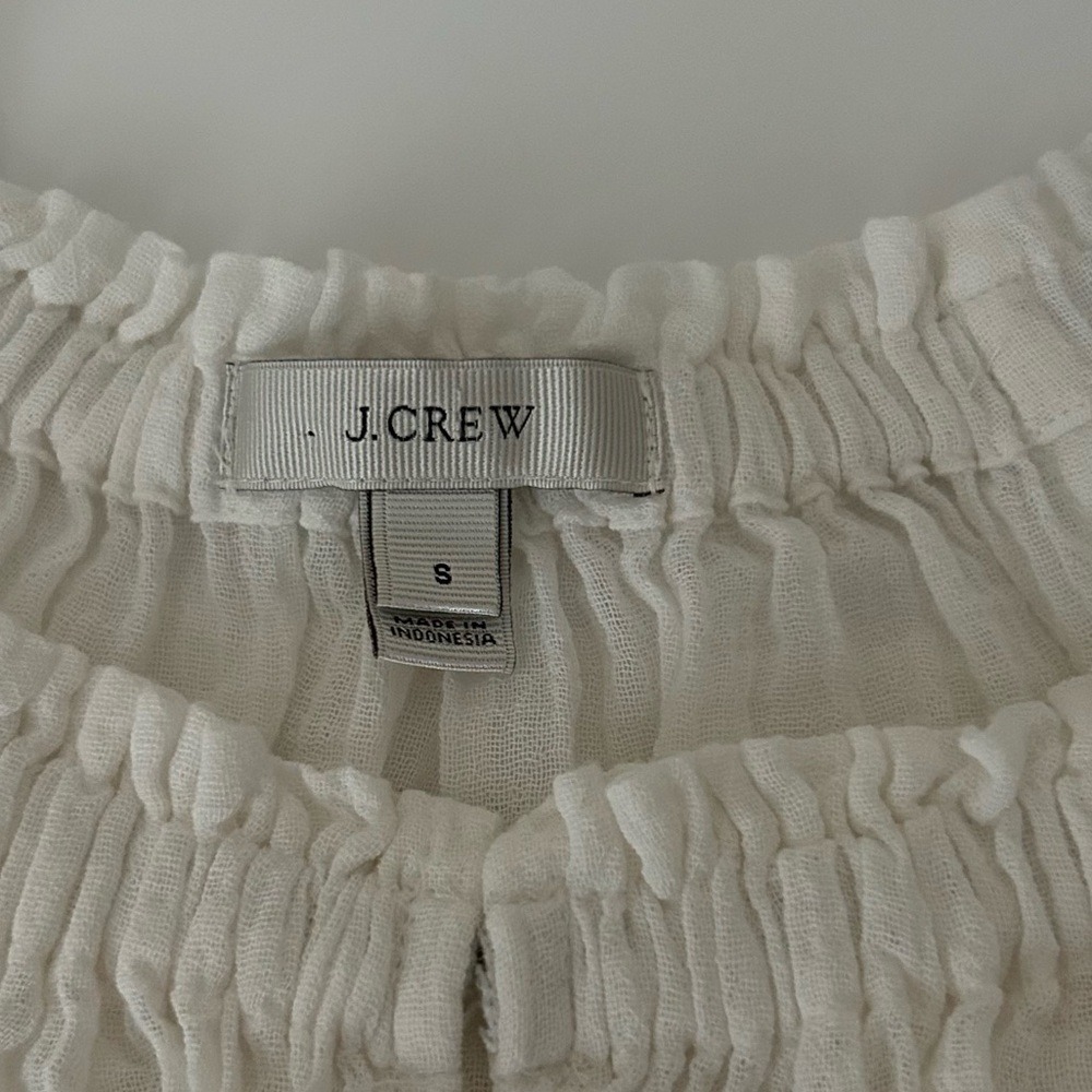 J. Crew White Cotton 3/4 Sleeve Elastic Waist Beach Cover Up Dress Small - Picture 10 of 13